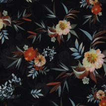 Tissu Viscose Fleurs Vintage Sur Fond Noir - Au Mètre - Craftine