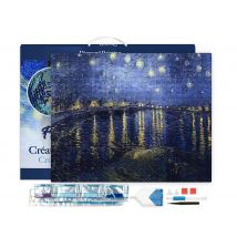Diamond Painting Broderie Diamant Figured’art 40x50cm Toile Tendue Sur Châssis En Bois - Diamants Carrés - Van Gogh Nuit Etoilée Sur Le Rhone - 