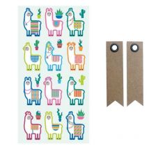 Autocollants Puffies Lamas & Cactus + 20 Étiquettes Kraft Fanion - Youdoit