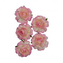 Assortiment De 5 Roses + Tige En Papier De Murier Décoration Scrapbooking Rose Blanc 502 - No Name