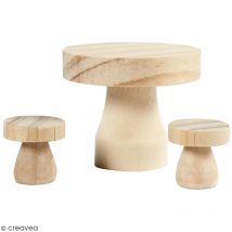 Décoration Miniature - Table Et Tabourets - 6 X 5 Et 2,5 X 2,5 Cm - 3 Pcs - CC Hobby