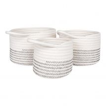 3 Paniers Ronds En Cotton Blanc Et Gris - Youdoit