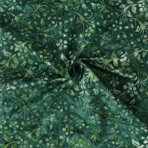 Tissu Coton Imprimé Batik Saphys Sur Fond Vert Épicéa - Au Mètre - Craftine