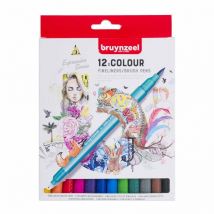 Feutres - Deux Pointes - Fine Et Pinceau - 12 Teintes - Coloriage, Dessin - Bruynzeel - Royal Talens
