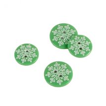 Lot De 6 Boutons 2 Trous Flocon Vert Sapin - My mercerie