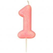 Bougie Rose Glitter Chiffre 1 (7 Cm) - CREATIVE PARTY