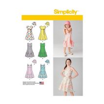 Patron Simplicity 1456 (7785) - Robe Fille Avec Choix De Corsages Et Chapeau Taille N°fr 7-14