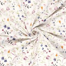 Tissu Sweat Léger French Terry Digital Fleuris Sur Fond Ecru - Craftine