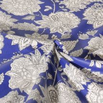 Tissu Coton Enduit Sharma Fleuris Sur Fond Bleu Roi - Craftine