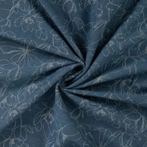 Tissu Jean Denim Fleurs Sur Fond Bleu Denim - Craftine