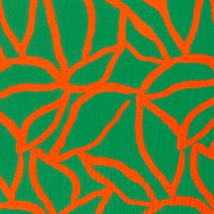 Tissu Viscose Gaufré Feuillage Orange Sur Fond Vert - Au Mètre - Craftine