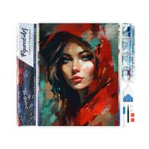 Diamond Painting Broderie Diamant Figured’art 40x50cm Toile Entière Roulée Avec Diamants Carrés - Femme Au Foulard Rouge - Figured'Art
