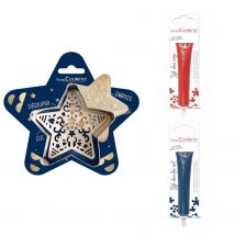 Kit Pour Biscuit En Relief Étoile + 2 Stylos Au Chocolat Rouge Et Bleu Nuit - Scrapcooking