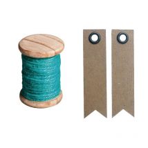 Ficelle 5 M Bleu Turquoise + 20 Étiquettes Kraft Fanion - Youdoit