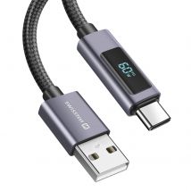 Swissten Câble 3a Charge Et Synchro Usb Vers Usb-c 60w 1.5m Avec Écran Led Noir