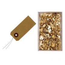 40 Étiquettes Kraft Fil Métal 9 X 4 Cm + 150 Punaises Dorées - Youdoit