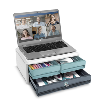 Module Organisateur Bureau Support D'Écran Avec Serrure 2 Petits + 1 Grand Tiroirs Moovup Riviera Vert D'Eau - Cep - Cep