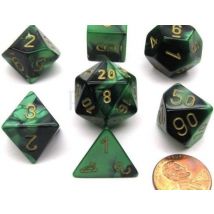 7 Dés Pour Jdr Chessex - Gémini - Noir-vert Et Or