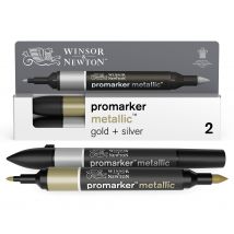 Lot De 2 Marqueurs Pointe Large - Winsor & Newton - Or Et Argent - Promarker Metallic