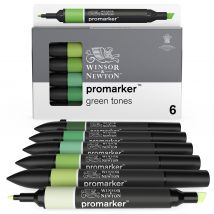 Lot De 6 Marqueurs Double Pointe - Tons Vert - Promarker - Large/fin - Winsor & Newton