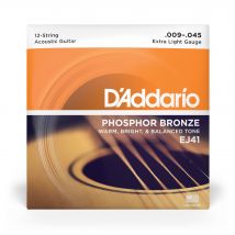 D'Addario - Cordes En Bronze Phosphoreux Pour Guitare Acoustique 12 Cordes - D'Addario Ej41 Extra Light