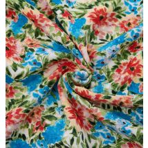 Coupon Tissu Promod Couture - Dobby Viscose - Fleurs Fond Écru - 3m X 130 Cm