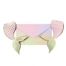 Invitation Avec Enveloppe Incluse - Sirène Pastel Et Or - 11,6 X 17,5cm - Lot De 8 - Artyfêtes