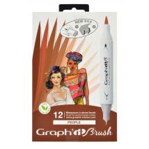 Lot De 12 Marqueurs À Alcool Pointe Extra-fine Et Pinceau - Graph'it - People - Brush - Graph'IT