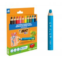 Lot De 10 Crayons De Couleur Multi-surfaces + Taille-crayons - Bic Kids - Couleurs Assorties