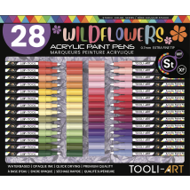Lot De 28 Marqueurs À Peinture Acrylique Tooli-art - Pointe Extra-fine 07 Mm - Couleurs Vives - Fleurs Sauvages