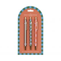 Lot De 3 Stylos Bille Designworks - Stripes & Checks - Noir - Pointe Moyenne - Designworks, A Bmw Group Company