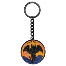 Ce Porte-clés Dragons Sous Licence Officielle, D'Un Diamètre De 45 Mm, Représente Krokmou Volant Au-dessus Des Vagues Grâce À La Nageoire Caudale Que