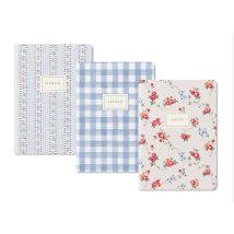 Lot De 3 Carnets Premium - A5 14,8 X 21 Cm – Blue Floral & Check - Pages Lignées