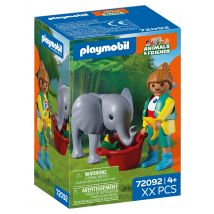 Playmobil - Zoo : Éléphanteau Et Gardien De Zoo - 72092 - Playmobil
