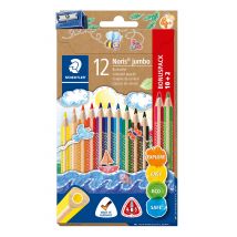 Etui 10 Crayons De Couleur Triangulaires Noris Jumbo - Staedler - 2 Crayons De Couleur Supplémentaires & 1 Taille-crayon Offerts - Staedtler