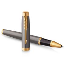 Stylo Roller Parker Im - Laque Grise Avec Finitions Or - Pointe Fine En Acier Inoxydable - Avec Une Recharge D'Encre Noire