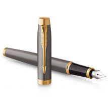 Stylo Plume Parker Im - Laque Grise Avec Finitions Or - Plume Moyenne En Acier Inoxydable Poli
