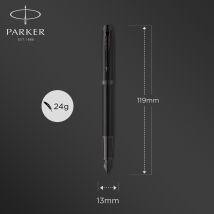 Stylo Plume Parker Im Achromatique Noir Mat Bt - Finition Noir Mat - Plume Moyenne En Acier Inoxydable - Avec Une Recharge D'Encre Bleue