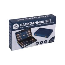 Backgammon Noyer Bleu 48cm - Jeu De Société À Deux - Jeu De Pion - Engelhart