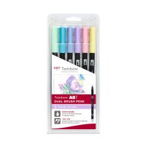 Lot De 6 Feutres Pinceau Abt À Double Pointe - Tombow - 6c-2 - Couleurs Pastel