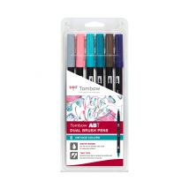 Lot De 6 Feutres Pinceau Abt À Double Pointe - Tombow - 6c-5 - Couleurs Vintage
