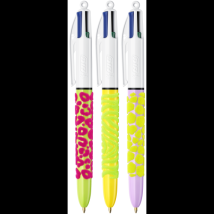 Stylo Bille 4 Couleurs Bic - Velours - Modèles Aléatoires - Bleu, Rouge, Vert, Noir - Pointe Moyenne - Vendu À L'Unité