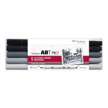 Lot De 5 Feutres À Alcool Abt Pro À Double Pointe - Tombow - 5p-4 - Nuances De Gris Froides