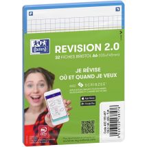 Fiches Bristol Non Perforées Oxford - Révision 2.0 - A6 10,5 X 14,8 Cm - 250 G/m² - 5x5 - Blanc À Bord Bleu - 32 Feuilles