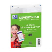 Fiches Bristol Perforées Oxford - Blanc - 32 Feuilles - Révision 2.0 - A5 14,8 X 21 Cm - 250 G/m² - 5x5