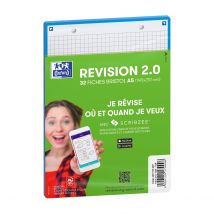 Fiches Bristol Perforées Oxford - Révision 2.0 - A5 14,8 X 21 Cm - 250 G/m² - 5x5 - Blanc À Bord Bleu - 32 Feuilles