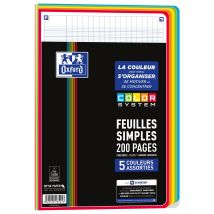 Feuilles Simples A4 21 X 29.7 Cm - 200 Pages Grands Carreaux Seyès - Oxford - Bleu, Vert, Jaune, Orange Et Rouge
