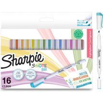 16 Stylos Marqueurs Surligneurs - Couleurs Pastels - S-note Duo - Pointe Fine Et Biseautée - Sharpie