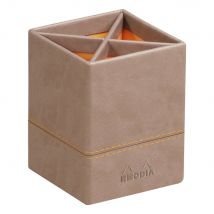 Pot À Crayons - Rhodia Rhodiarama - 8 X 8 X11 Cm - Faux Cuir, Carton - Taupe