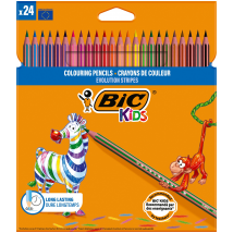 Lot De 24 Crayons De Couleur - Bic Kids - Couleurs Assorties - Evolution Stripes